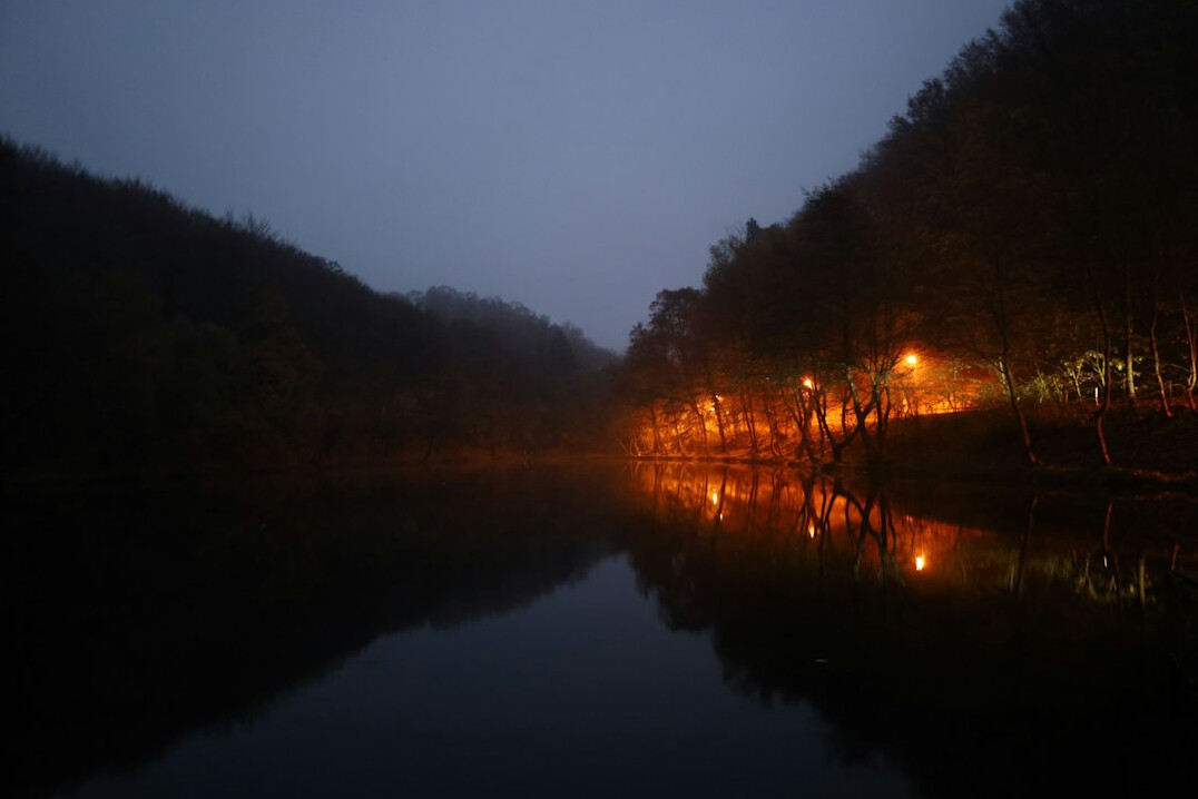 mysterious lake at dusk